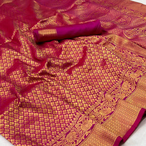 Purple Woven Jacquard Saree - Peachmode