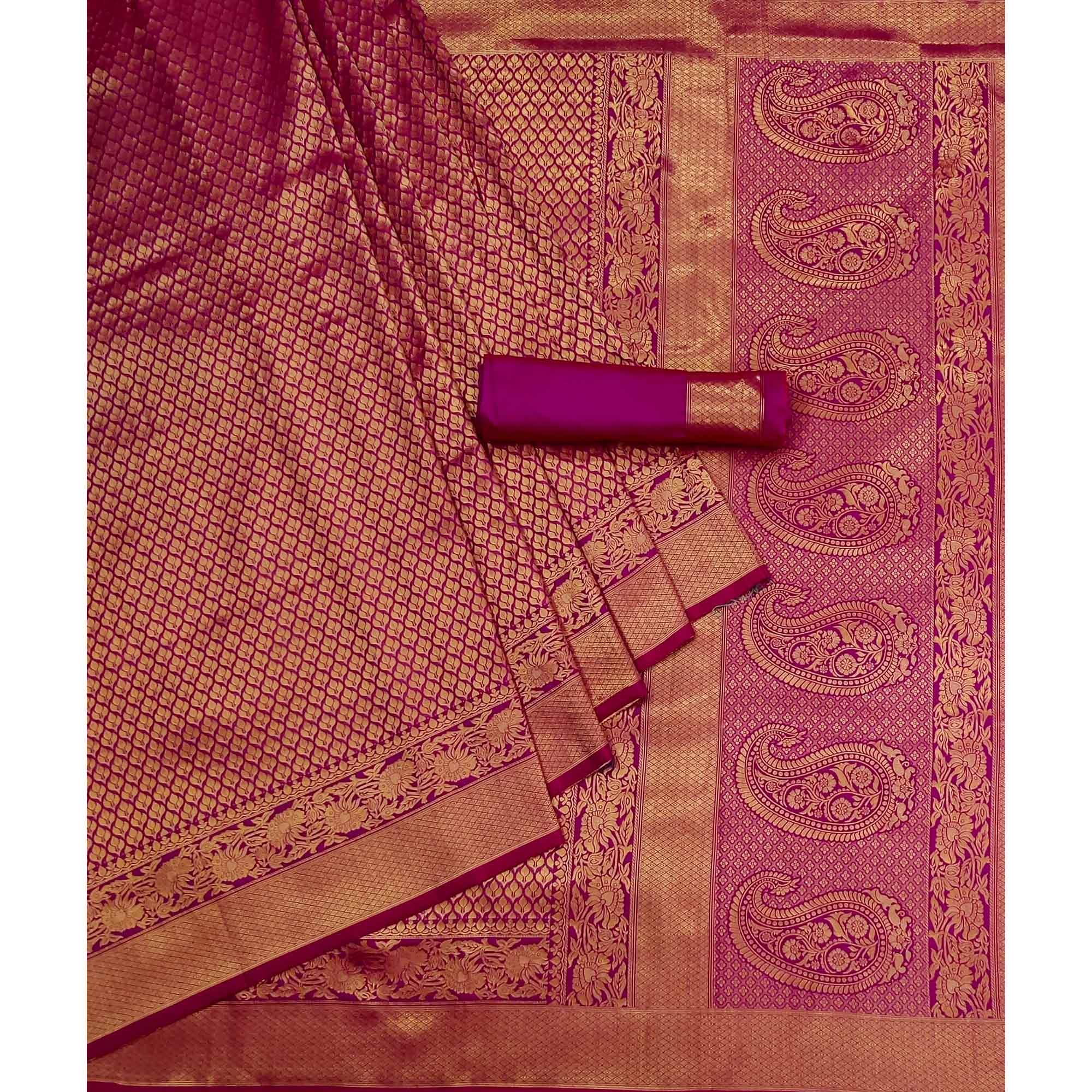 Purple Woven Jacquard Saree - Peachmode