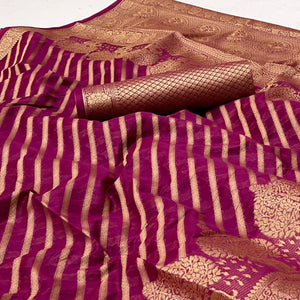 Purple Woven Organza Saree - Peachmode