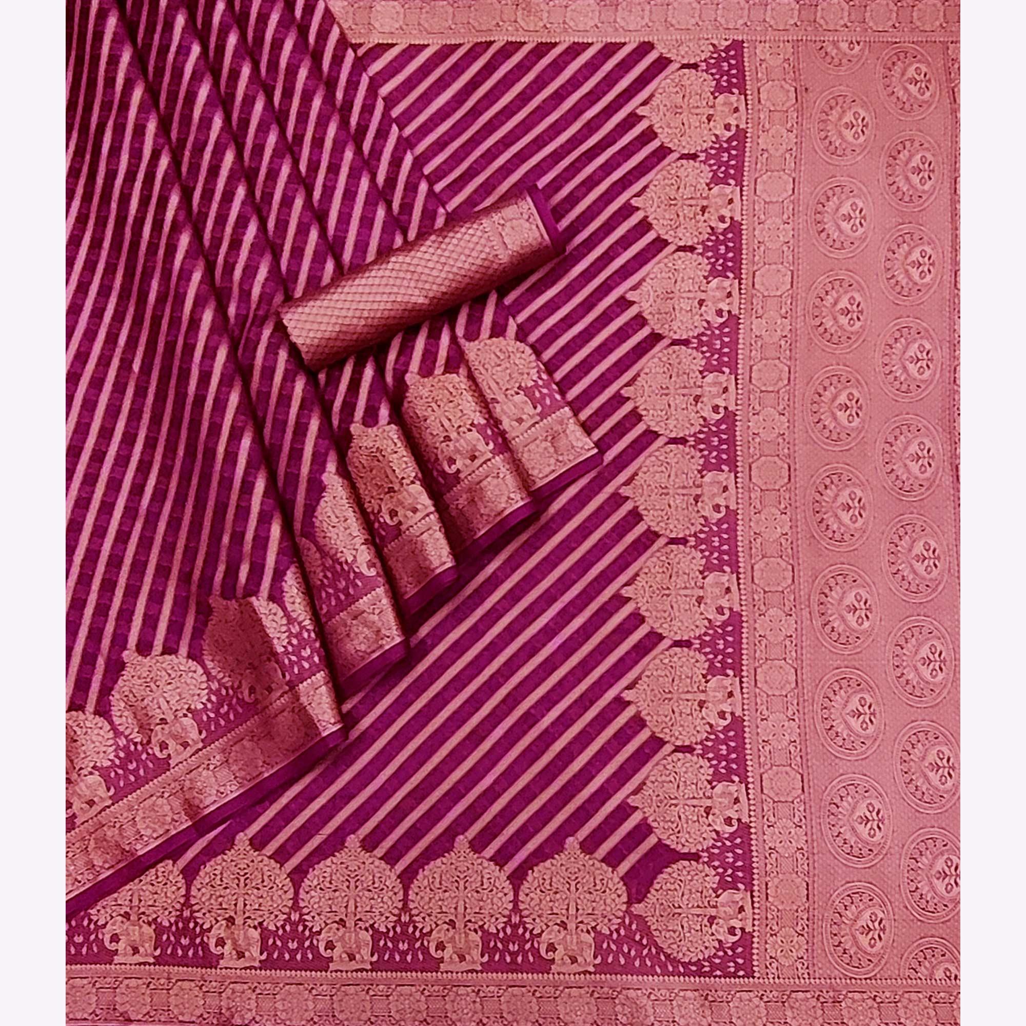 Purple Woven Organza Saree - Peachmode