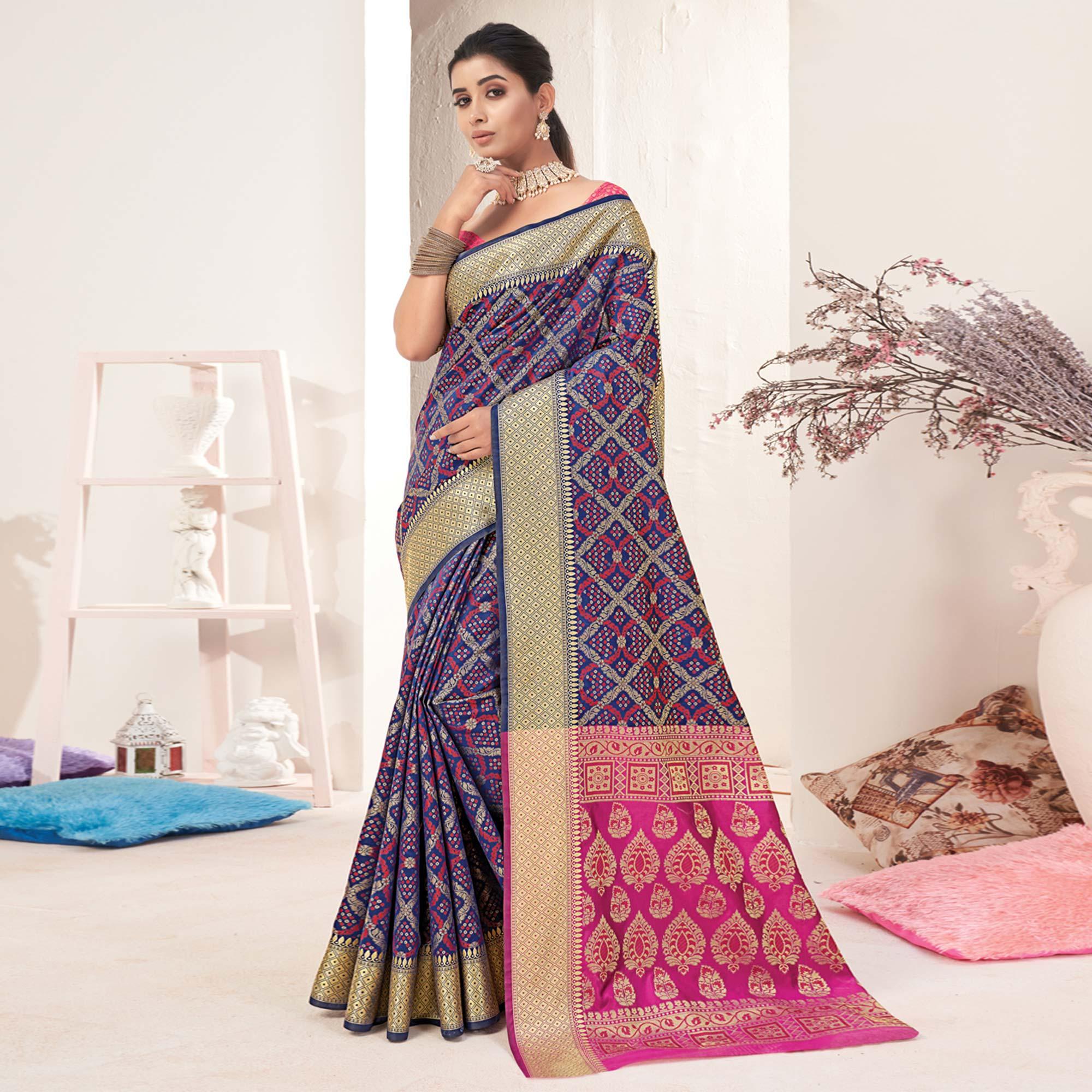 Purple Woven Patola Art Silk Saree - Peachmode