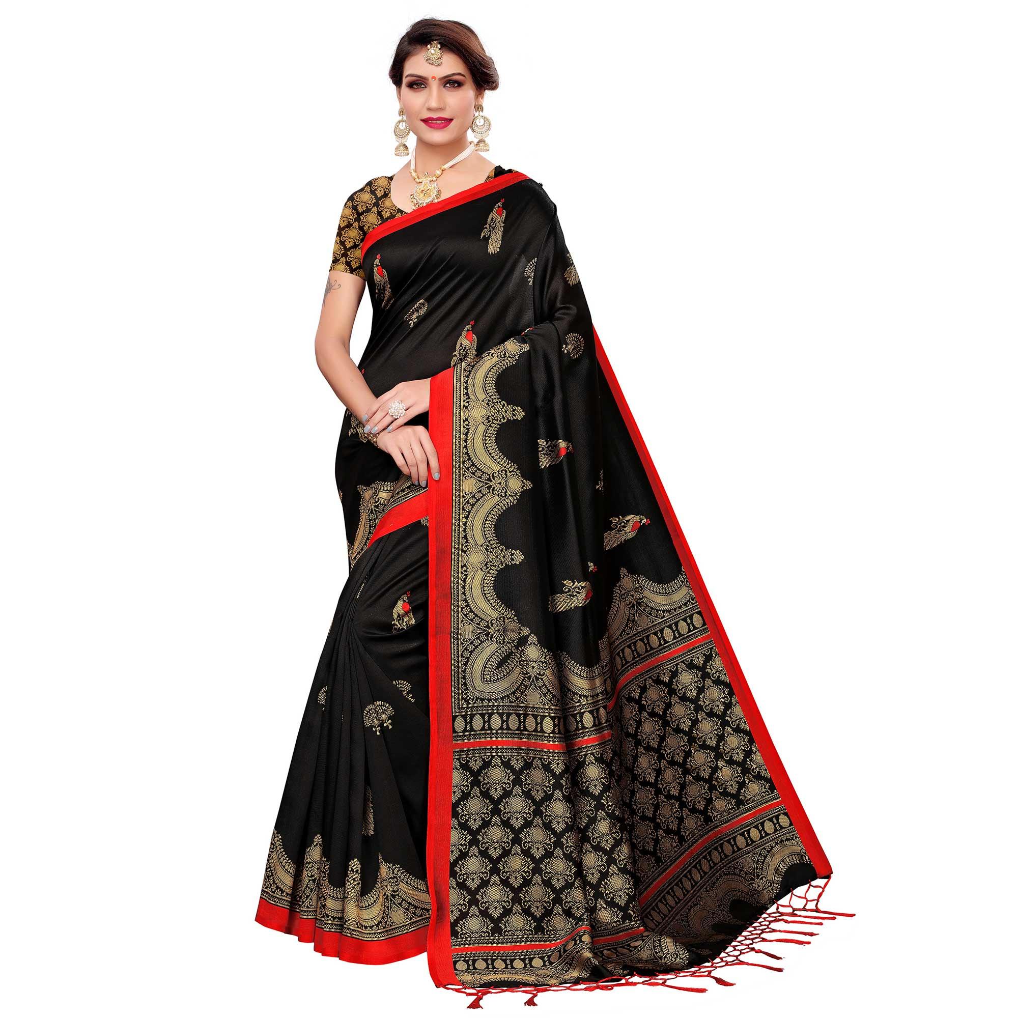 Radiant Black Colored Festive Wear Art Silk Saree - Peachmode