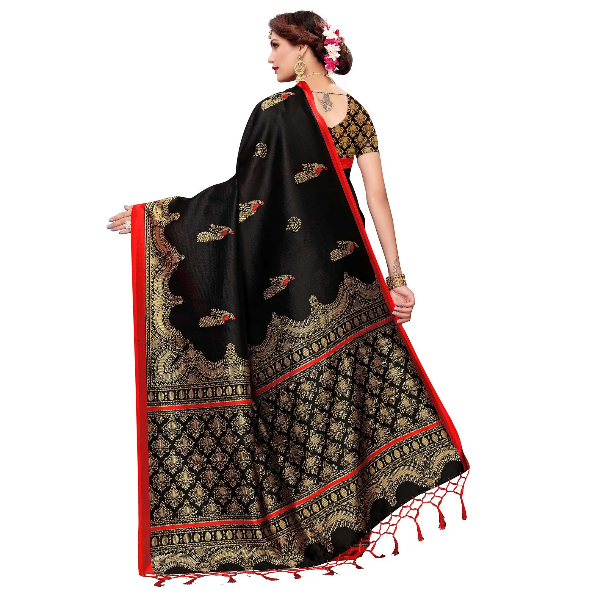 Radiant Black Colored Festive Wear Art Silk Saree - Peachmode
