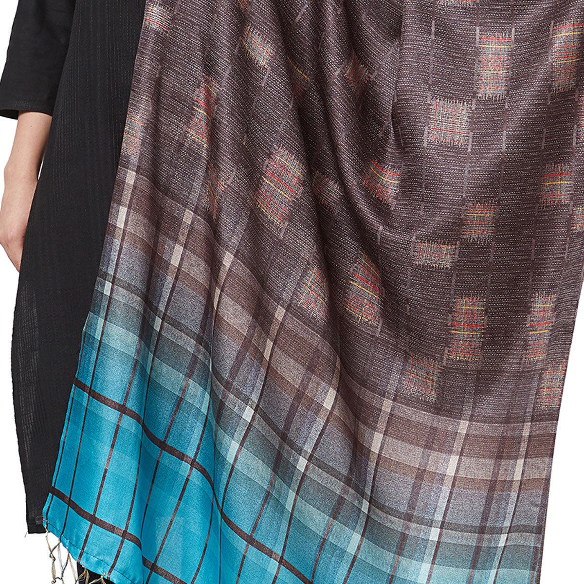 Radiant Brown Colored Casual Printed Pashmina Silk Dupatta - Peachmode