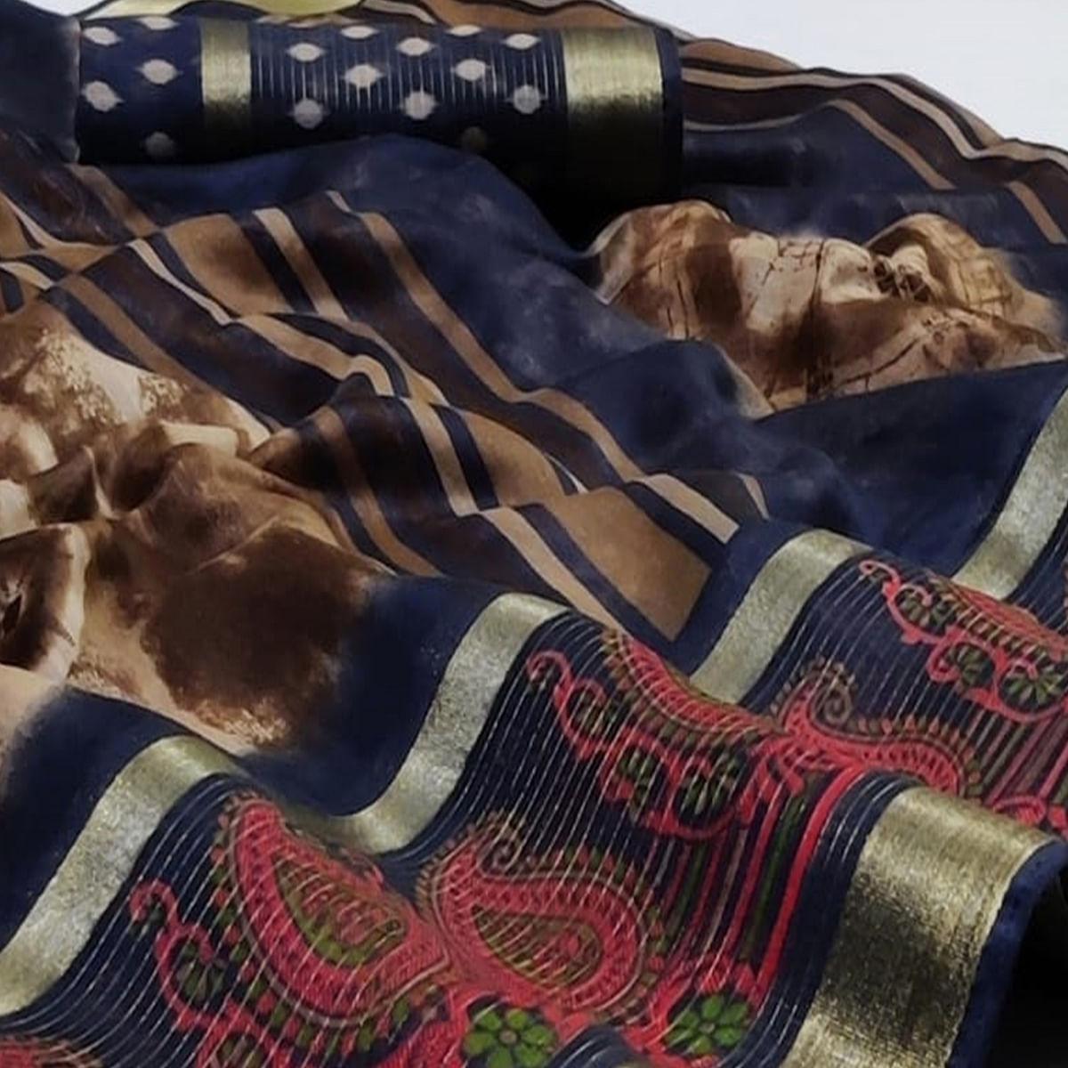Radiant Brown Colored Casual Wear Printed Cotton Saree - Peachmode