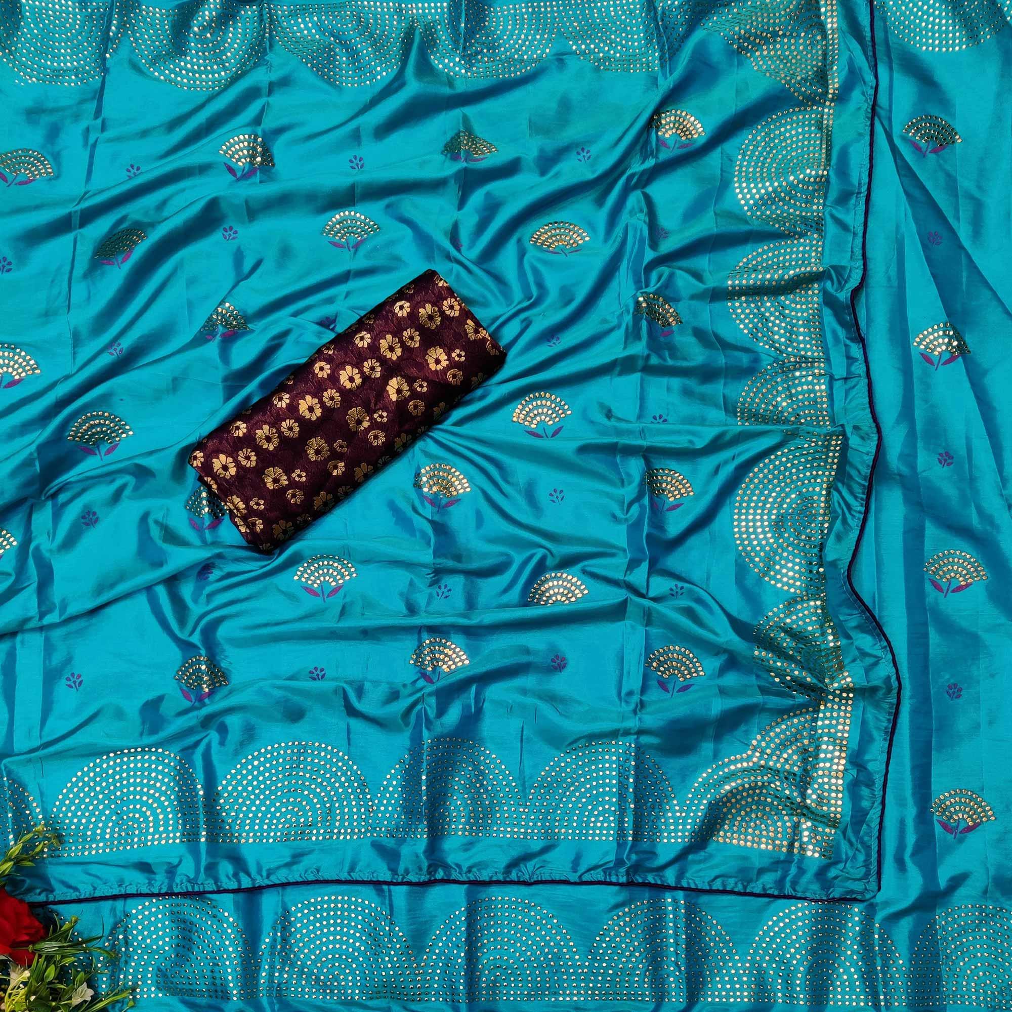 Radiant Ferozi Colored Festive Wear Woven Two Tone Sana Silk Saree - Peachmode