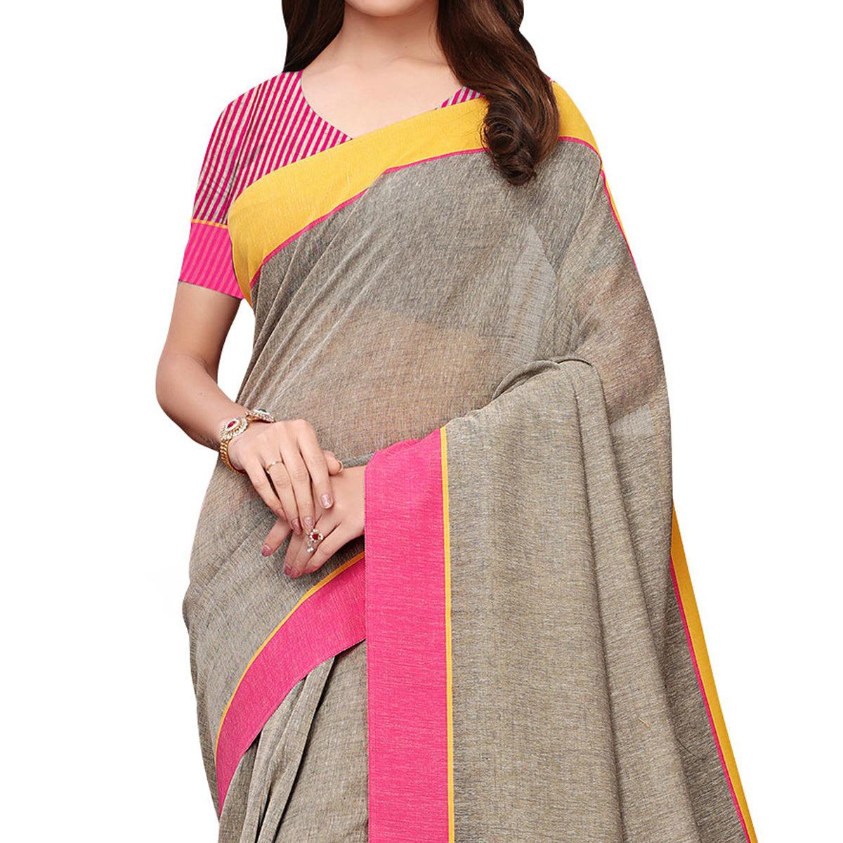 Radiant Gray Colored Festive Wear Linen Saree - Peachmode