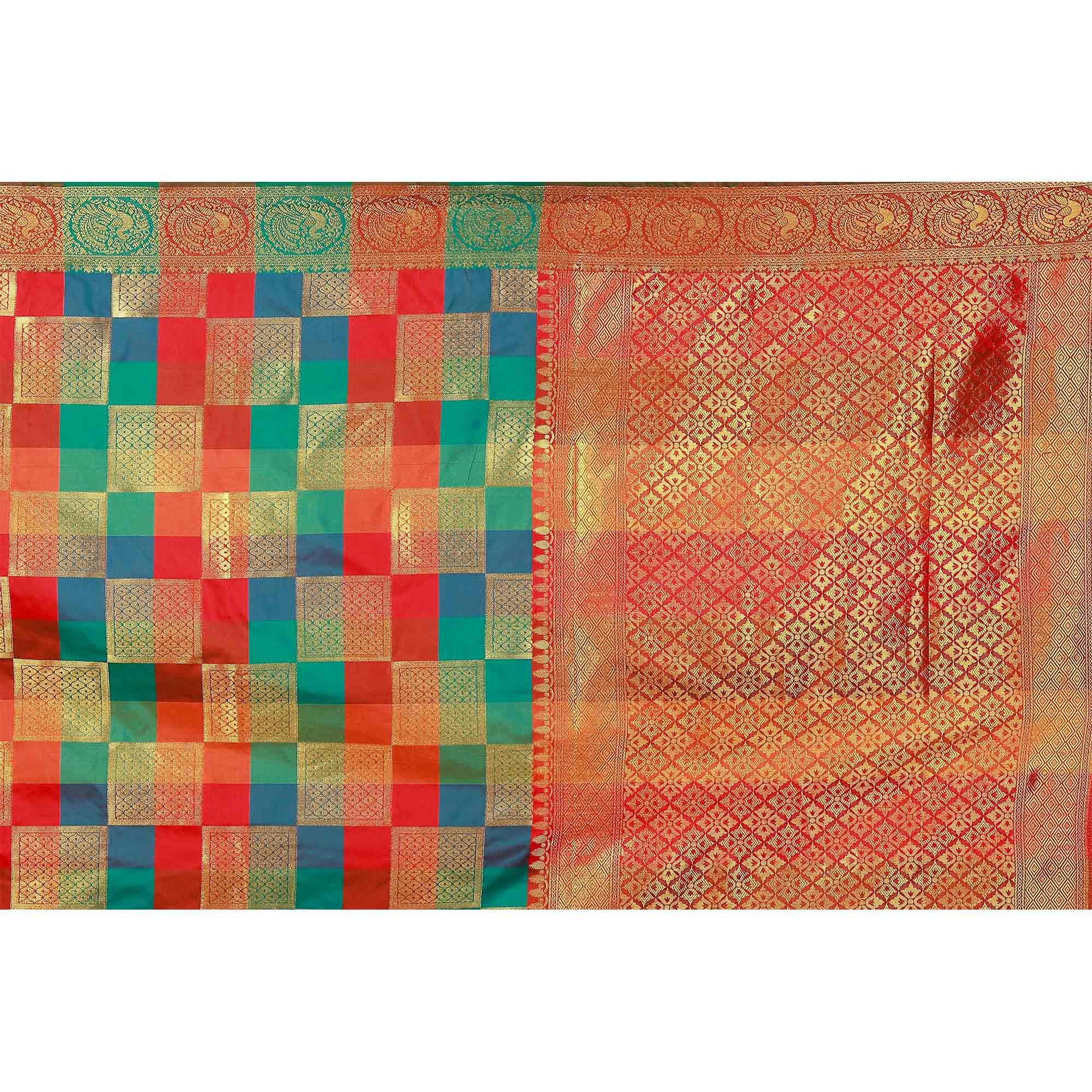 Radiant Green-Multi Colored Festive Wear Art Silk Saree - Peachmode