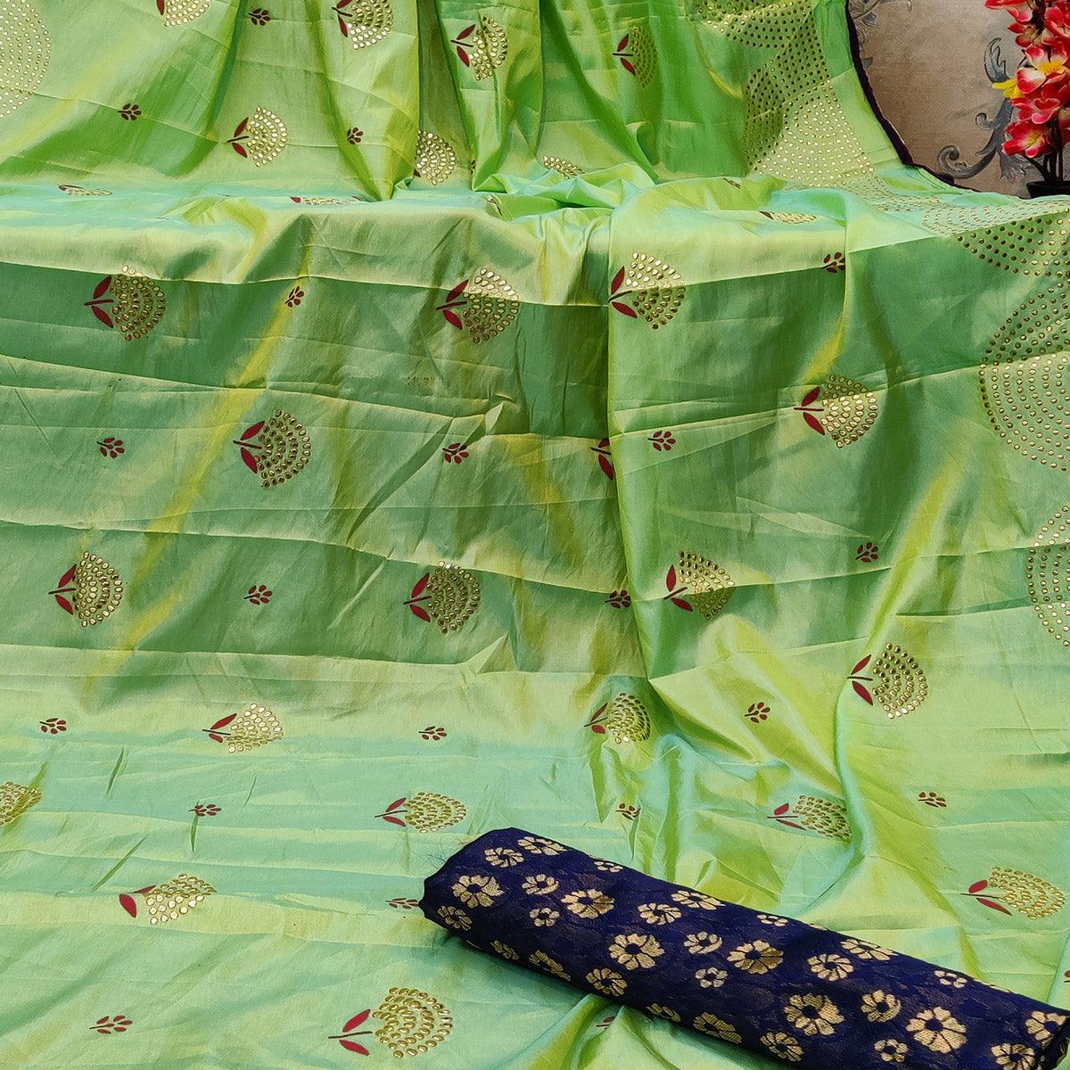 Radiant Parrot Green Colored Festive Wear Embellished Art Silk Saree - Peachmode