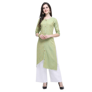 Radiant Pista Green Colored Casual Wear Embroidered Rayon Kurti-Palazzo Set - Peachmode