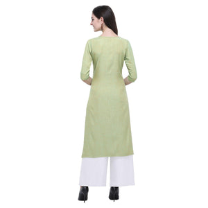 Radiant Pista Green Colored Casual Wear Embroidered Rayon Kurti-Palazzo Set - Peachmode