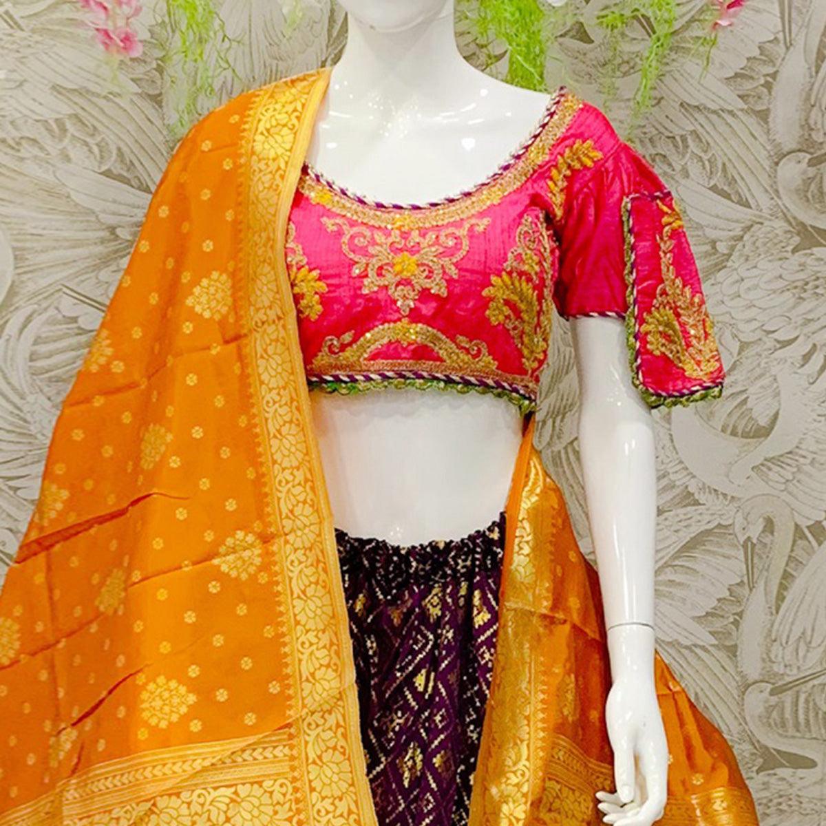 Radiant Wine Colored Designer Wedding Wear Woven Banarasi Silk Lehenga Choli - Peachmode