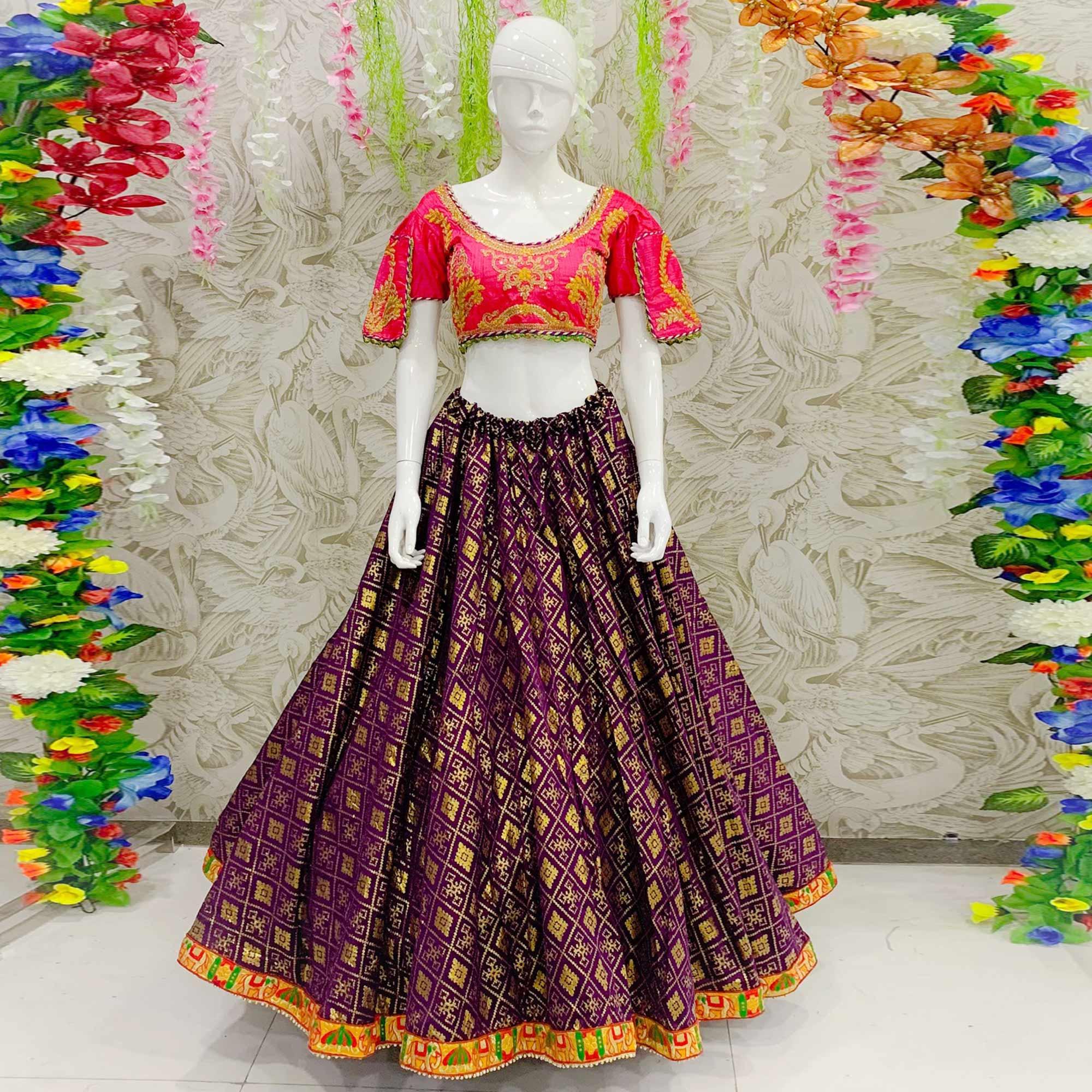 Radiant Wine Colored Designer Wedding Wear Woven Banarasi Silk Lehenga Choli - Peachmode