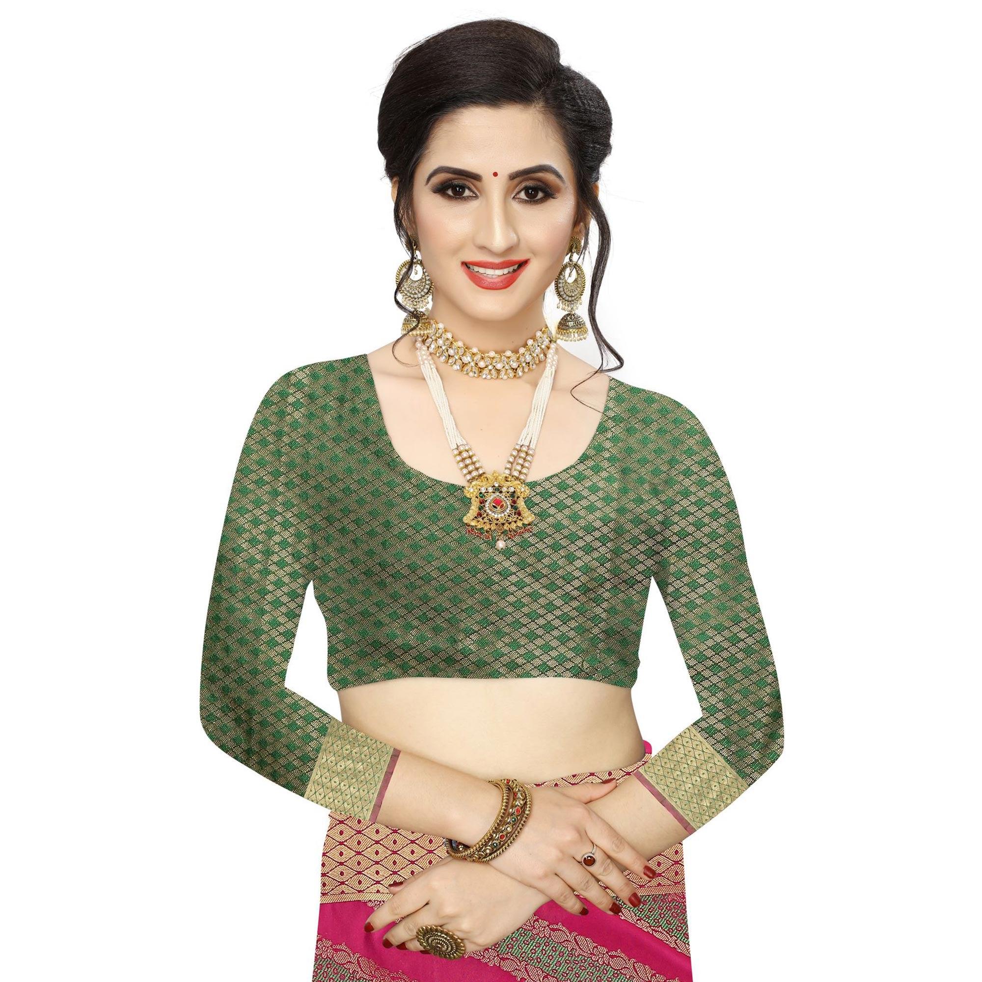 Radiant Wine Colored Festive Wear Woven Kanjivaram Silk Saree - Peachmode