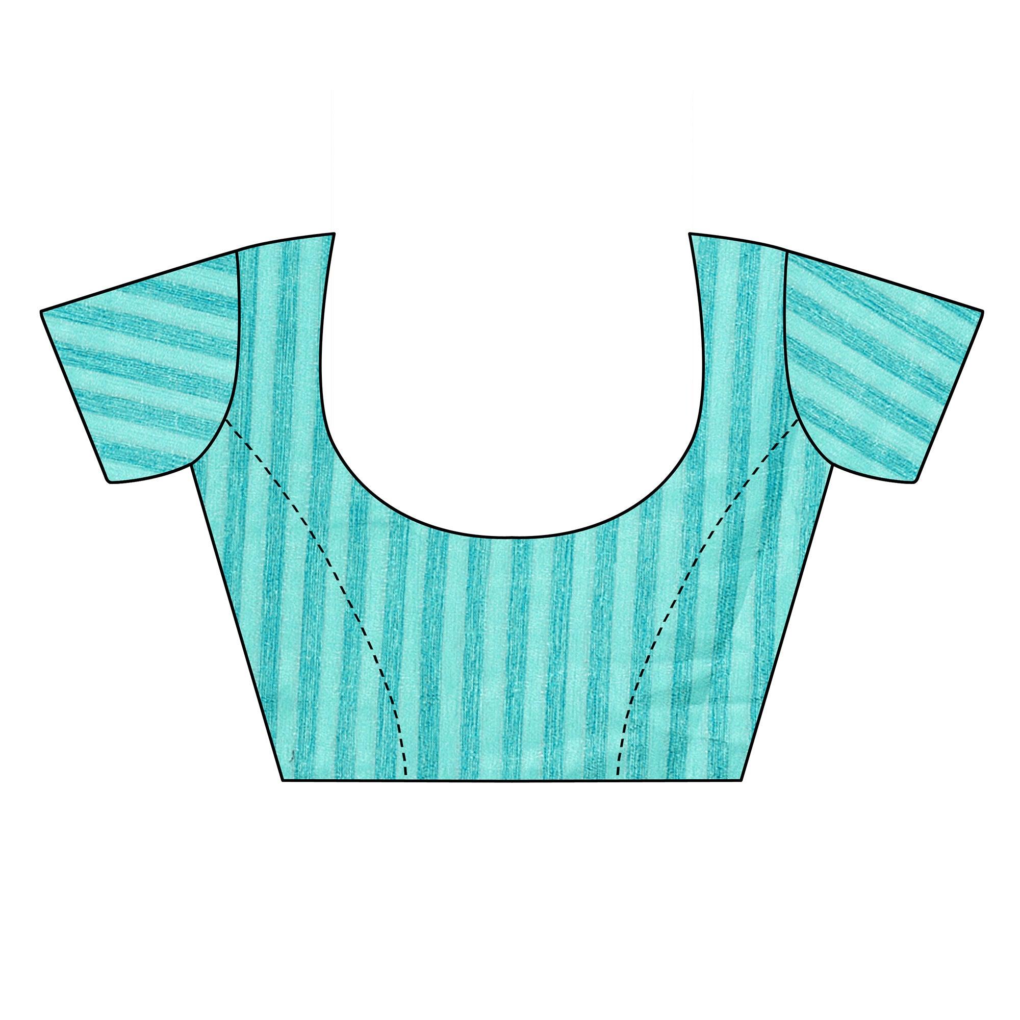 Rama Blue Casual Wear Floral Hand Printed Georgette Saree - Peachmode