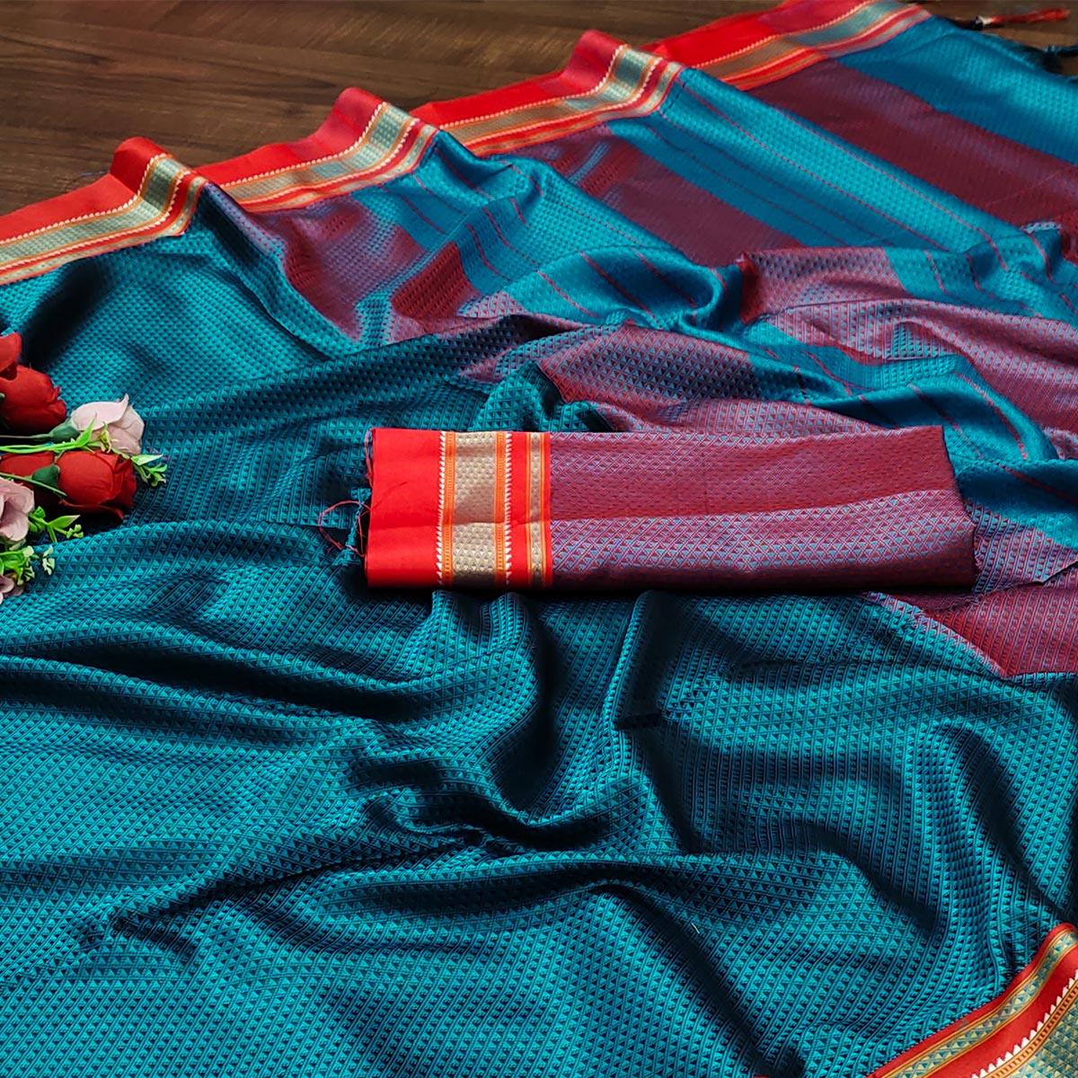 Rama Blue Casual Wear Woven Designer Khan Art Silk Saree - Peachmode