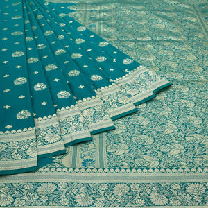 Rama Blue Floral Zari Woven Art Silk Saree - Peachmode