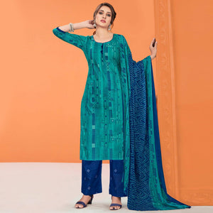 Rama Blue Printed Poly Cotton Dress Material - Peachmode