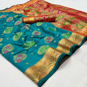 Rama Blue Woven Art Silk Saree - Peachmode
