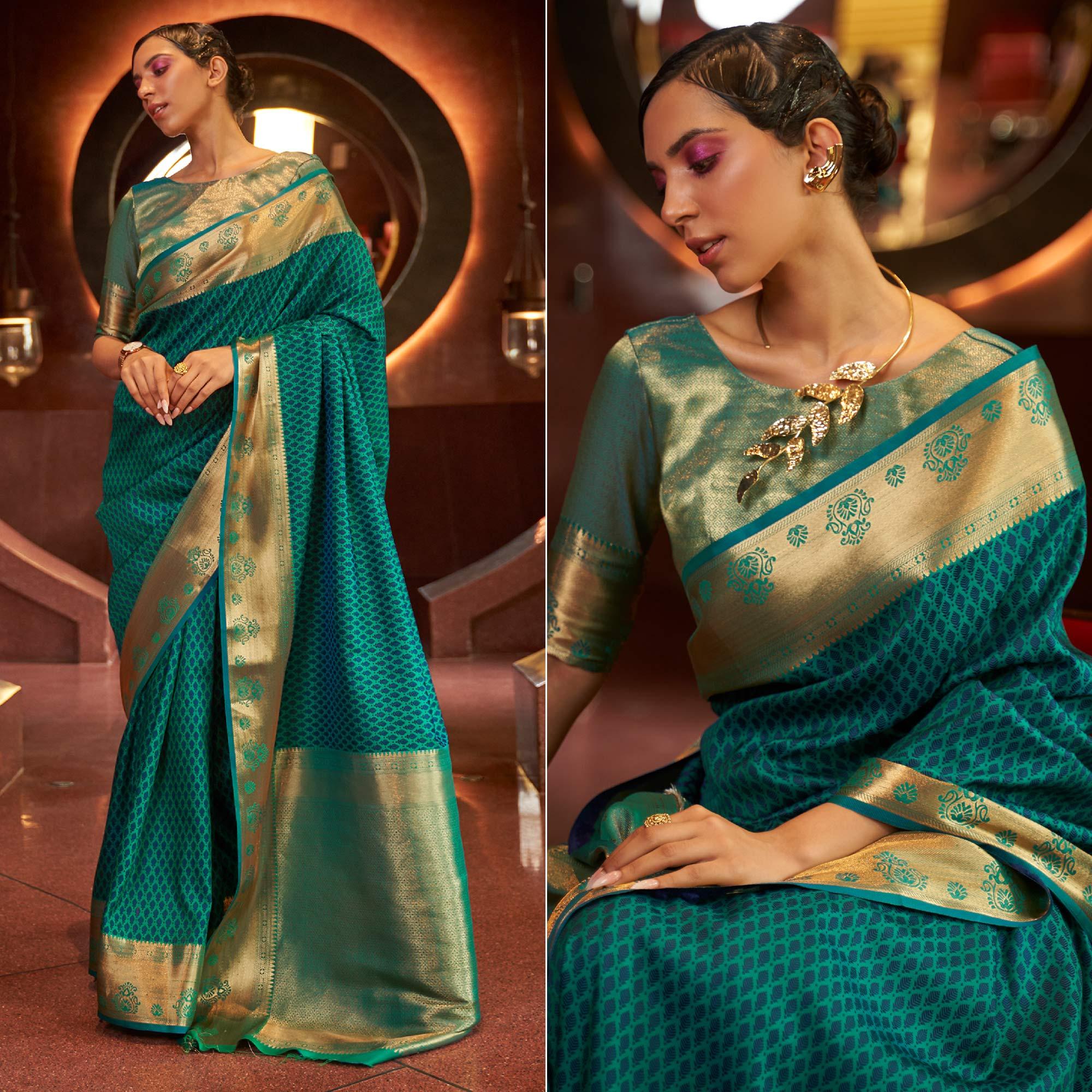 Rama Blue Woven Art Silk Saree - Peachmode