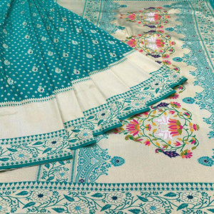 Rama Blue Zari Woven Art Silk Saree - Peachmode