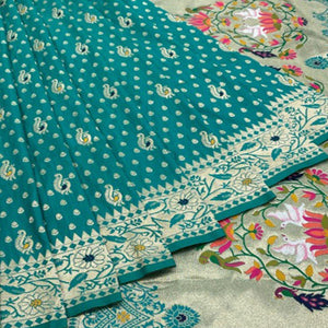 Rama Blue Zari Woven Art Silk Saree - Peachmode