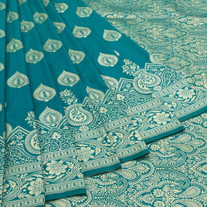 Rama Blue Zari Woven Art Silk Saree - Peachmode