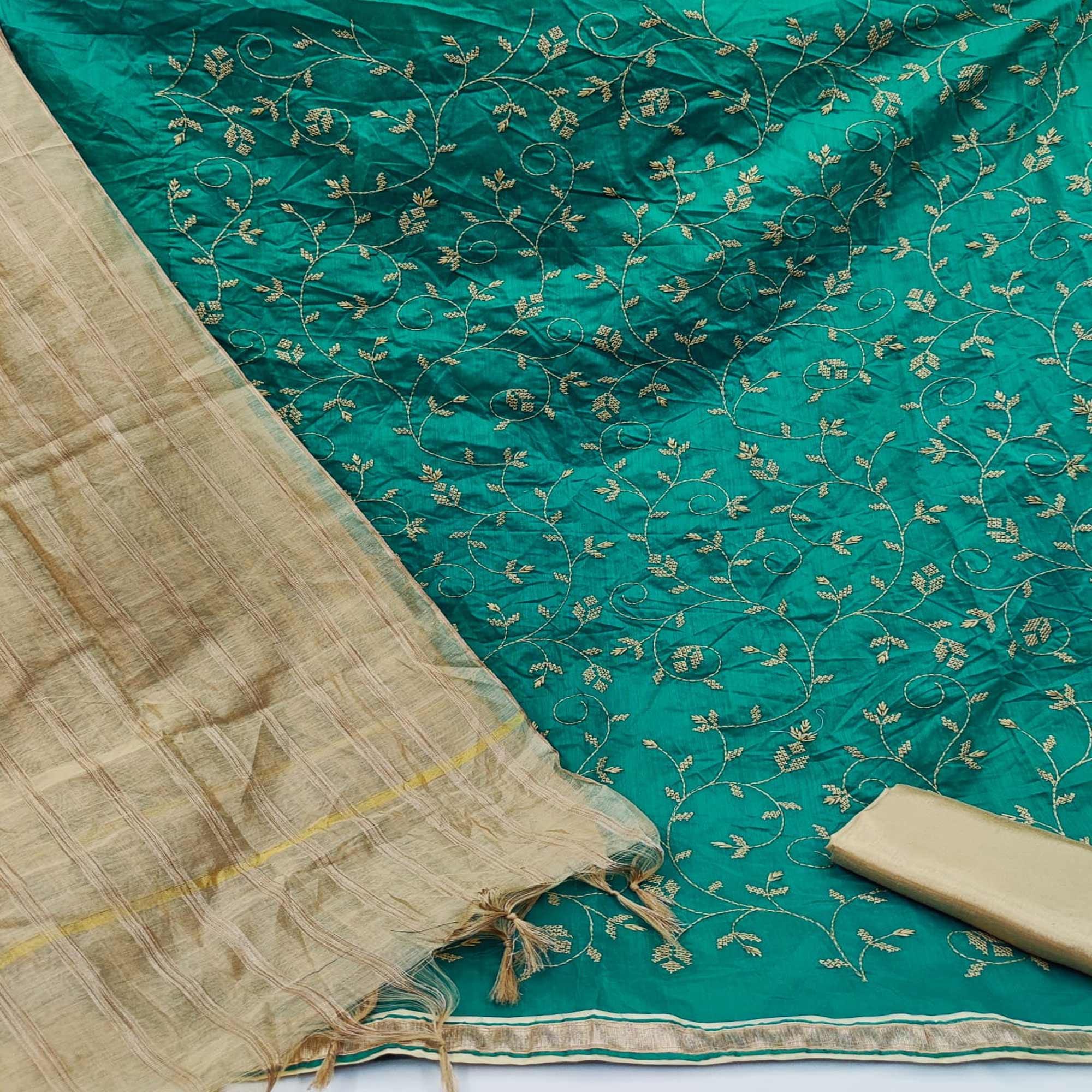 Rama Casual Wear Embroidered Chanderi Dress Material - Peachmode