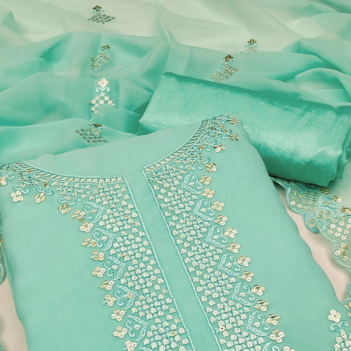 Rama Embroidered Georgette Dress Material - Peachmode