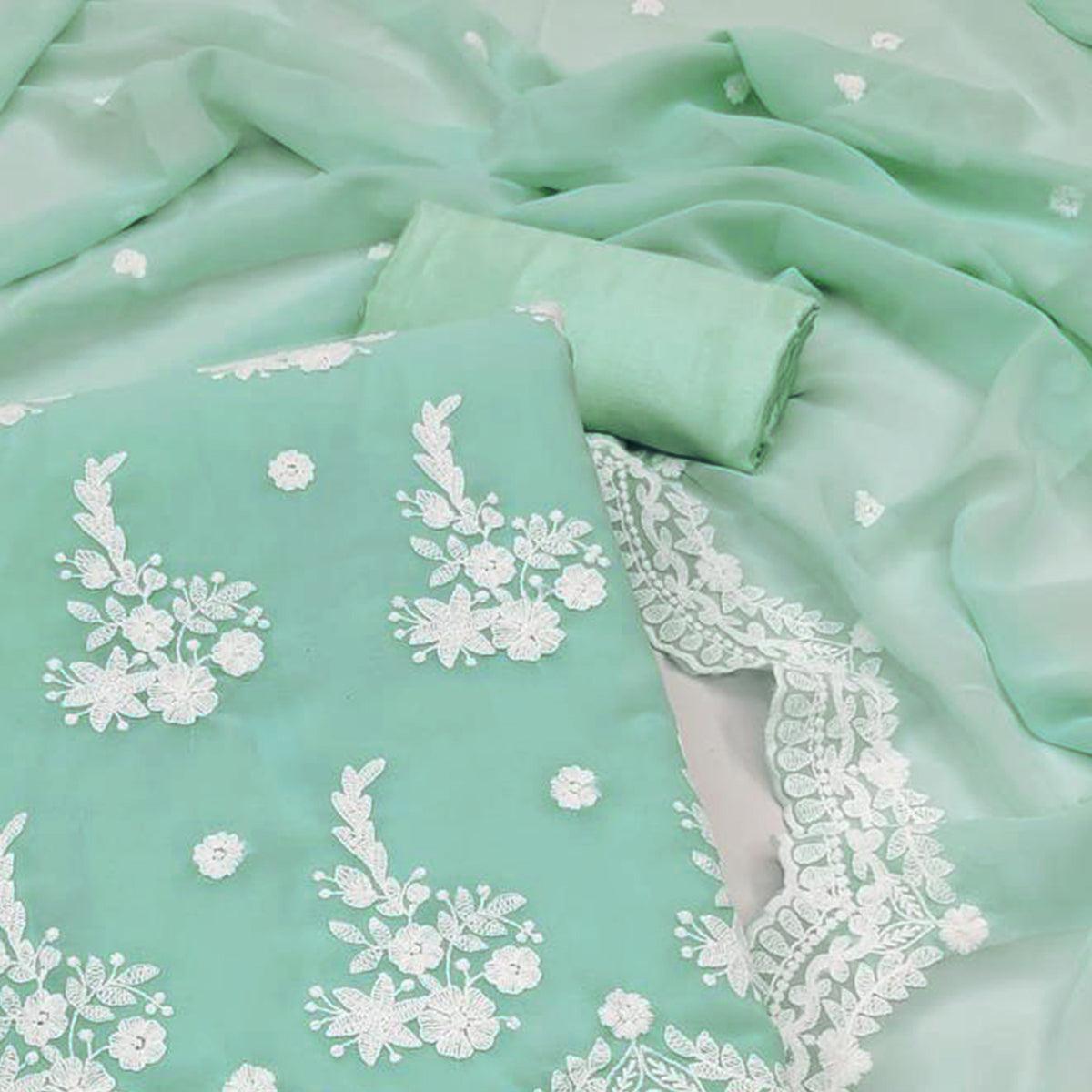 Rama Embroidered Georgette Dress Material - Peachmode