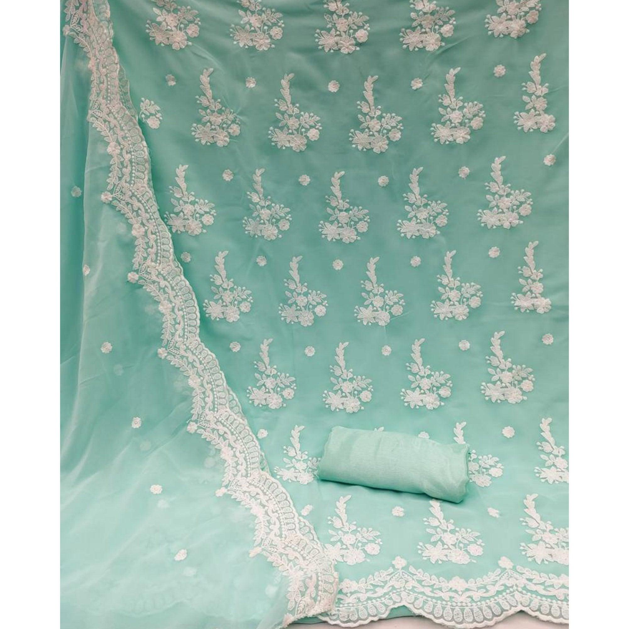 Rama Embroidered Georgette Dress Material - Peachmode