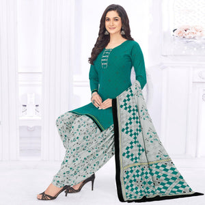 Rama Green Casual Wear Printed Cotton Dress Material - Peachmode