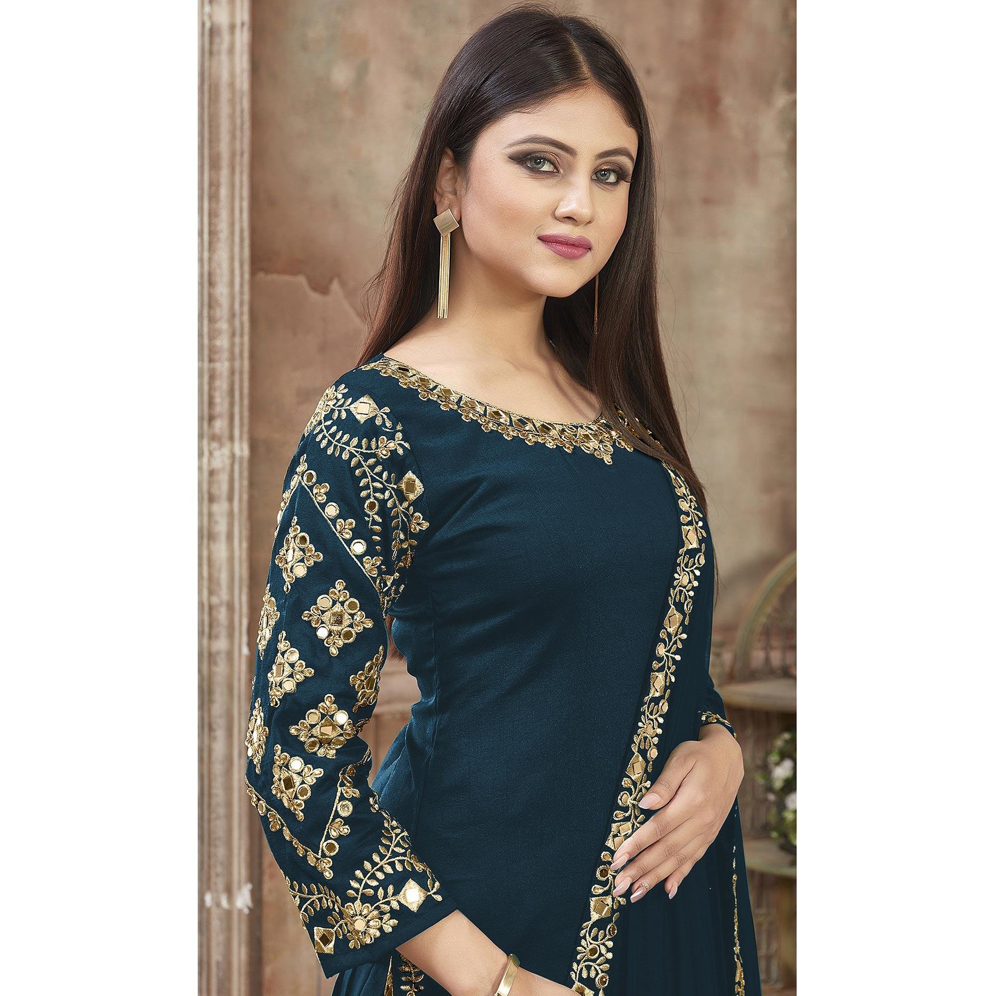 Rama Green Partywear Embroidered Georgette Patiala Suit - Peachmode