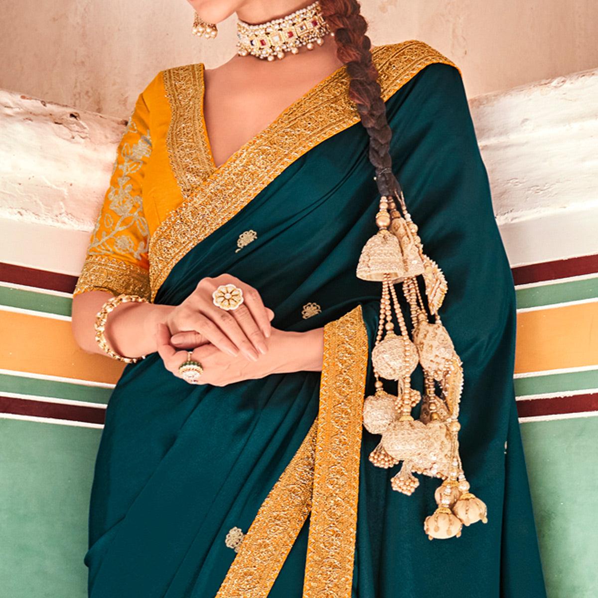 Rama Green Partywear Silk Saree - Peachmode