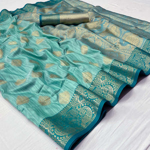 Rama Green Woven Art Silk Saree - Peachmode
