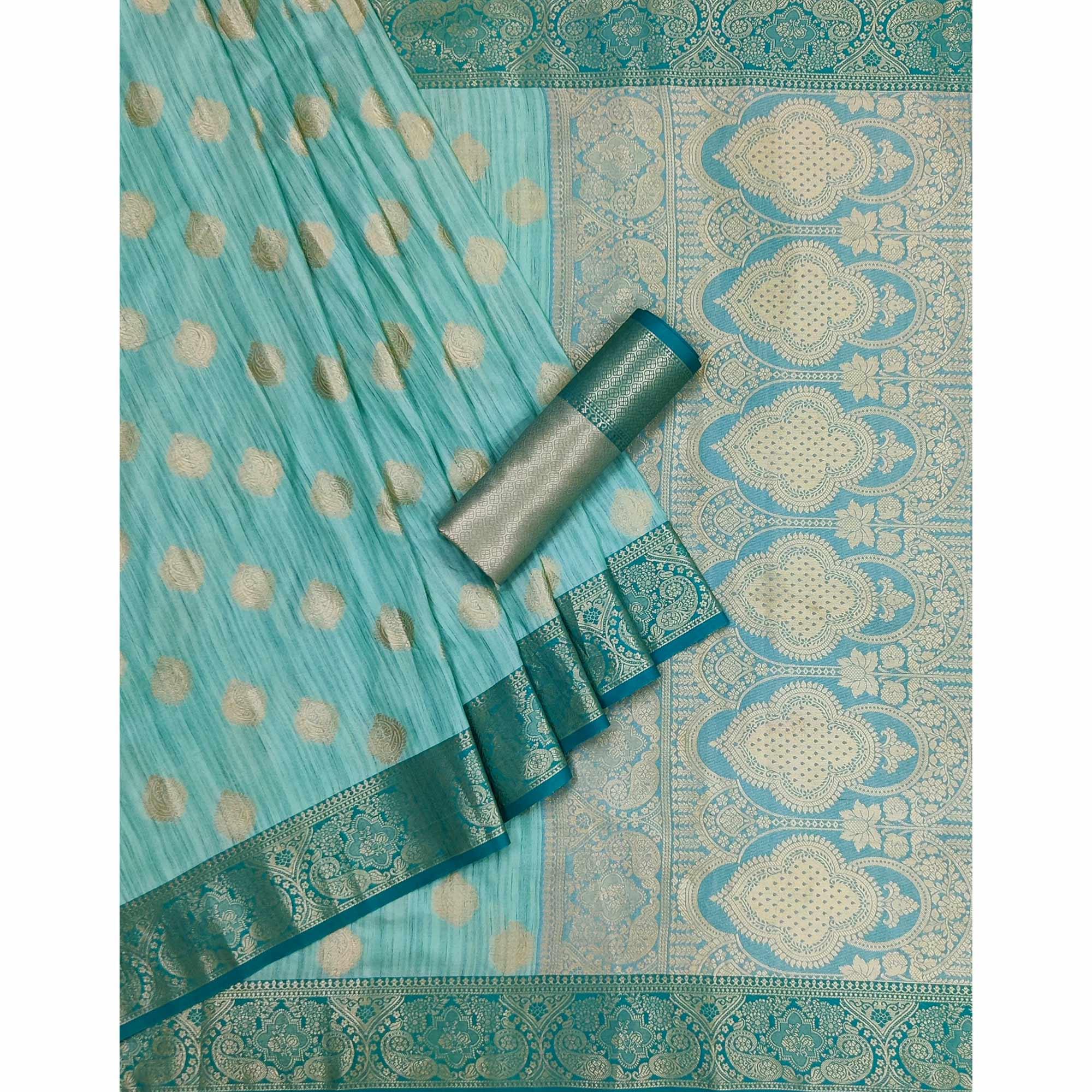 Rama Green Woven Art Silk Saree - Peachmode