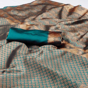 Rama Green Woven Banarasi Silk Saree - Peachmode