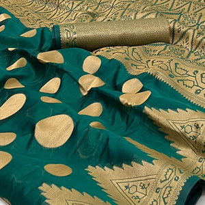 Rama Green Woven Organza Saree - Peachmode