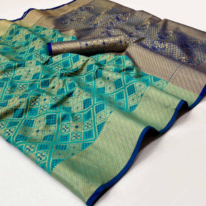 Rama Green Woven Patola Art Silk Saree - Peachmode