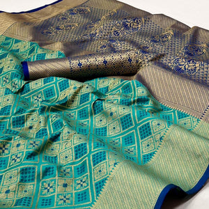 Rama Green Woven Patola Art Silk Saree - Peachmode