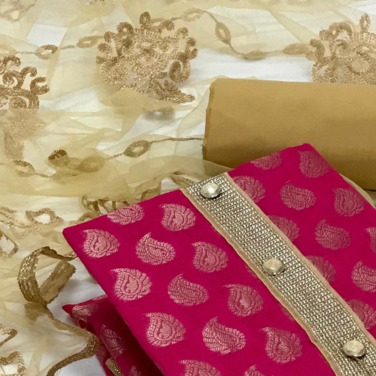 Rani Festive Wear Jacquard Banarasi Silk Dress Material - Peachmode