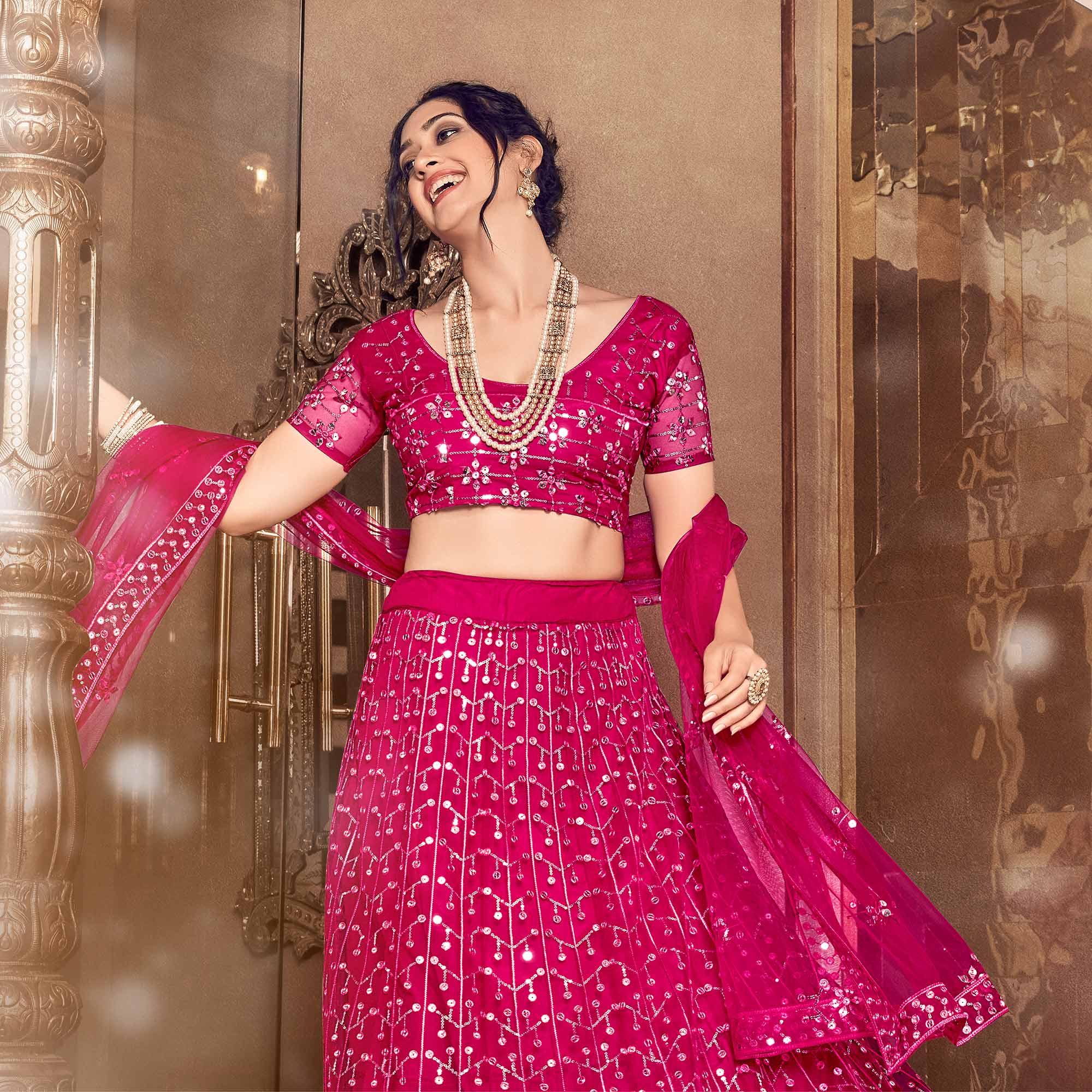 Rani Partywear Thread Sequence Soft Net Lehenga Choli - Peachmode