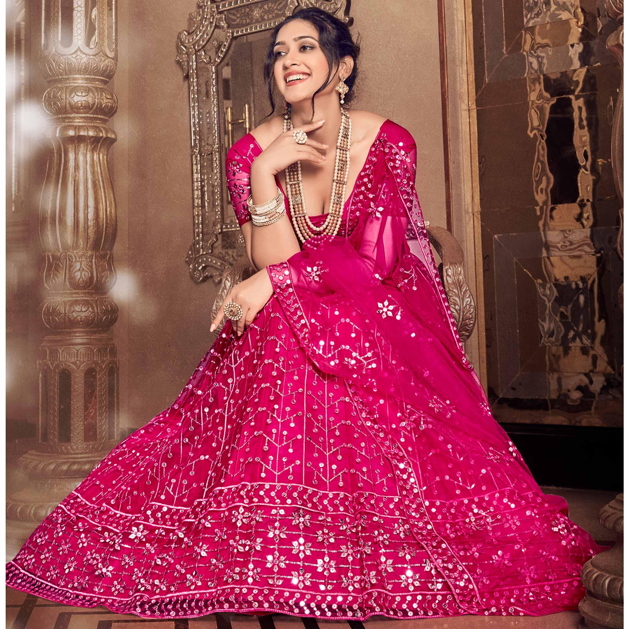 Rani Partywear Thread Sequence Soft Net Lehenga Choli - Peachmode
