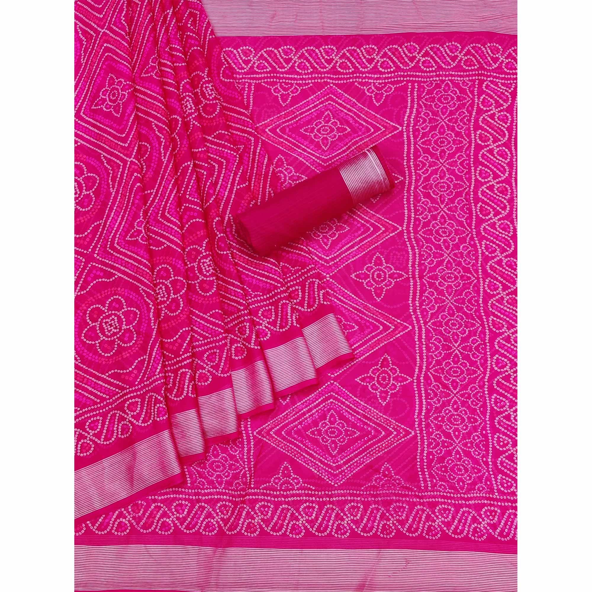 Rani Pink Bandhani Printed Chiffon Saree - Peachmode