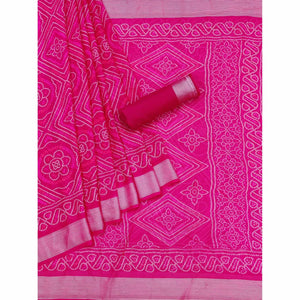 Rani Pink Bandhani Printed Chiffon Saree - Peachmode