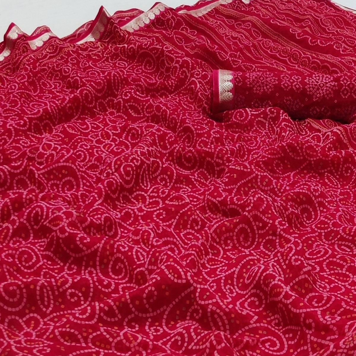 Rani Pink Casual Wear Bandhani Printed Soft Georgette Saree With Fancy Border - Peachmode