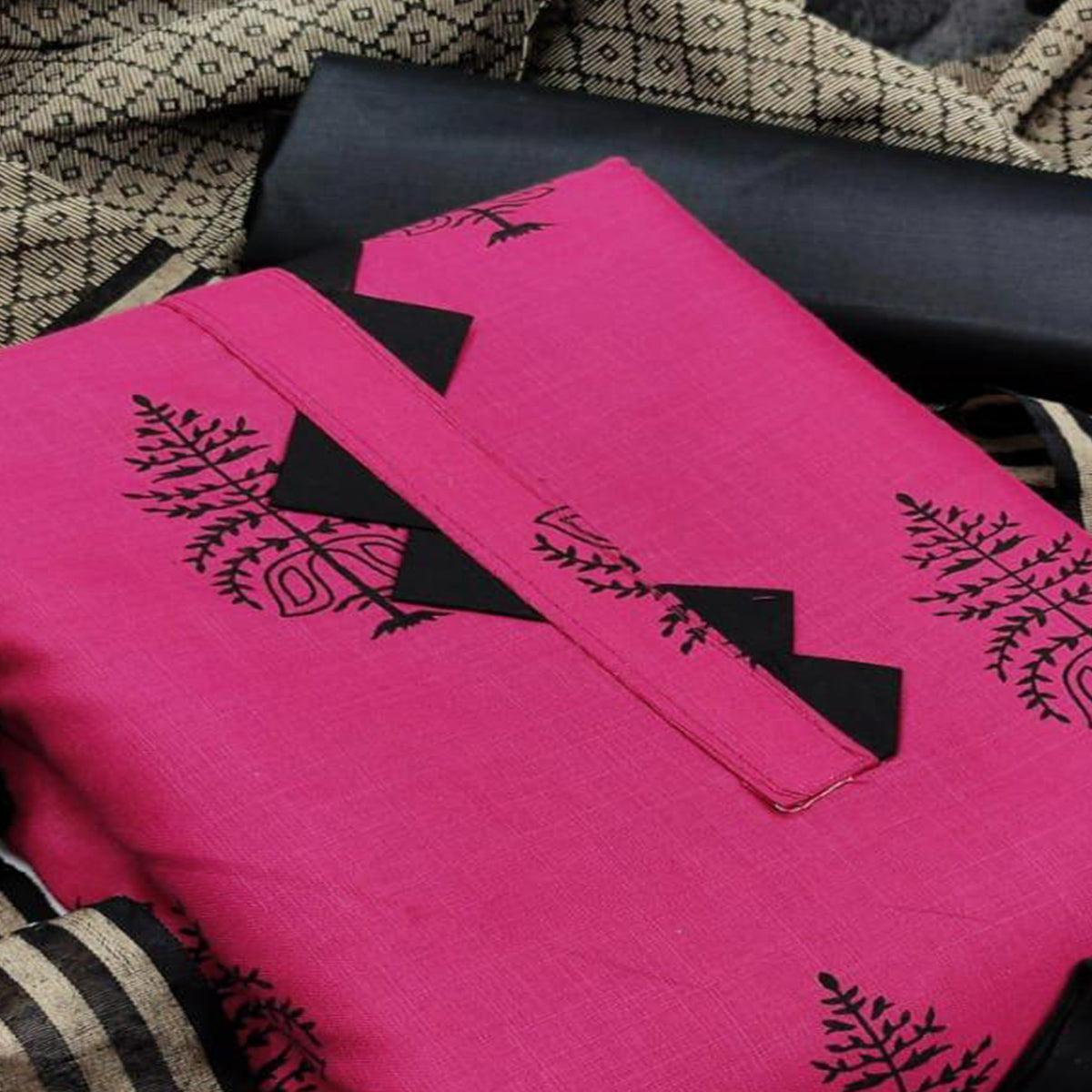 Rani Pink Casual Wear Printed Cotton Dress Material - Peachmode