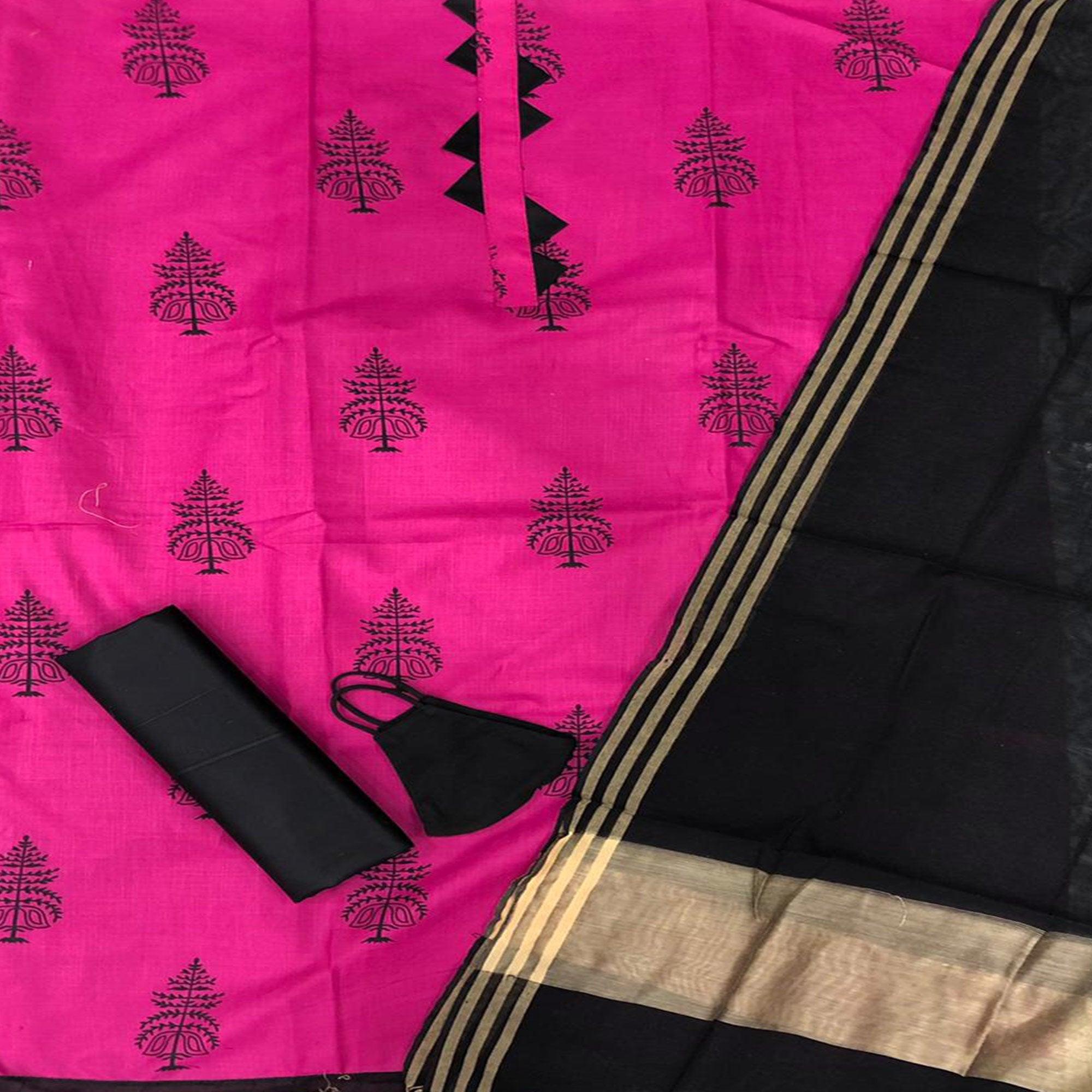 Rani Pink Casual Wear Printed Cotton Dress Material - Peachmode