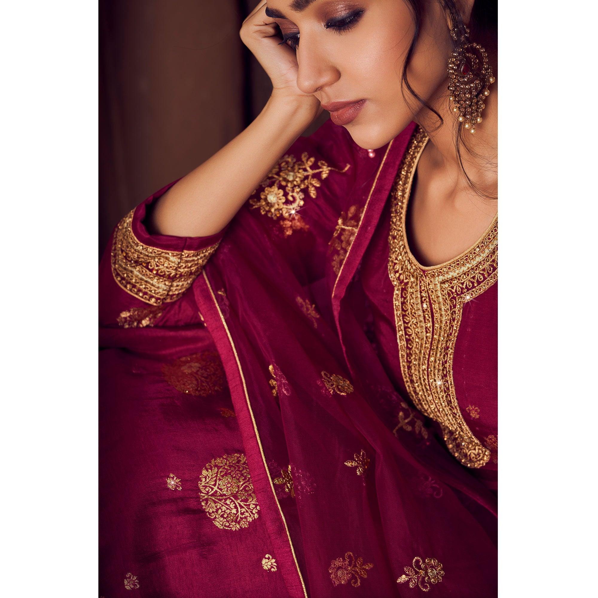 Rani Pink Festive Wear Floral Emboidered With Diamond Net Lehenga Choli - Peachmode