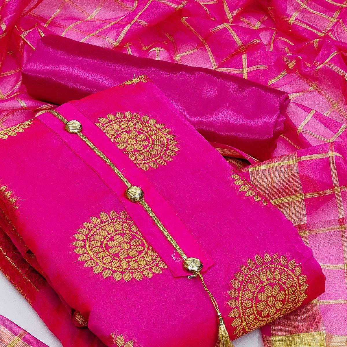 Rani Pink Festive Wear Woven Designer Banarasi Silk Jacquard Dress Material - Peachmode